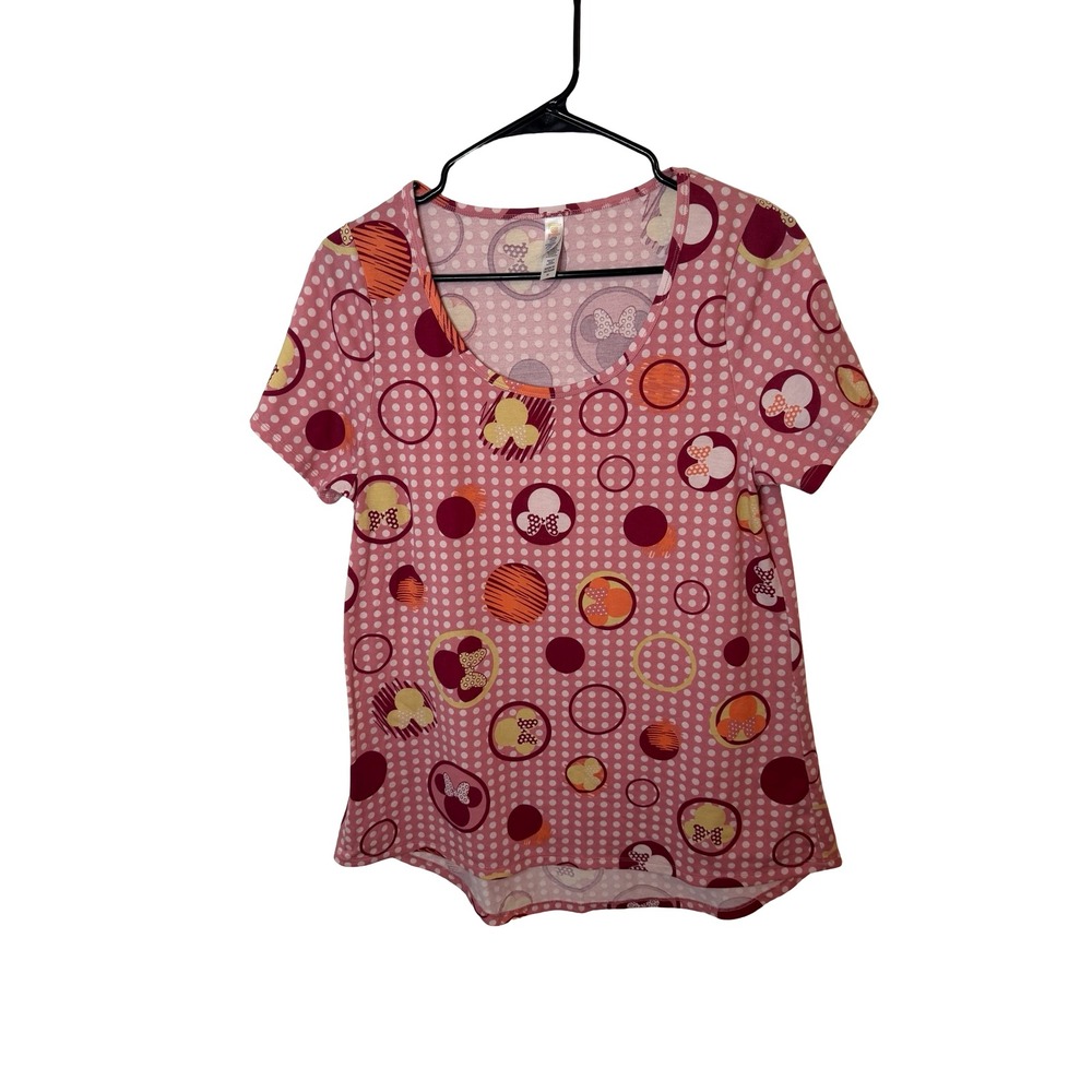 LuLaRoe Disney Minnie Mouse Polka Dot Christy Top Pink Short Sleeve Medium
